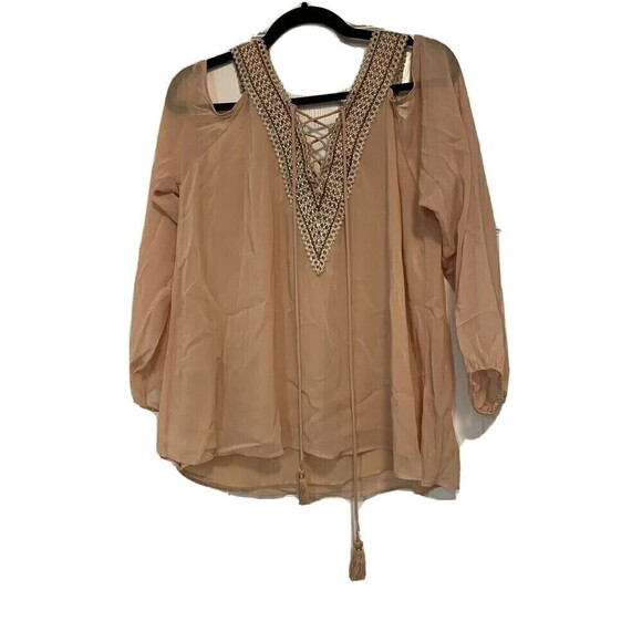 Love Sam Top Size Small Rosewater Cold Shoulder Pullover Blouse Bishop …‎ - Picture 1 of 7